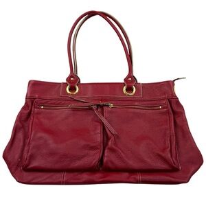 MAXX New York Leather Tote Red Work Bag Shoulder Zip Pockets Pebbled Officecore